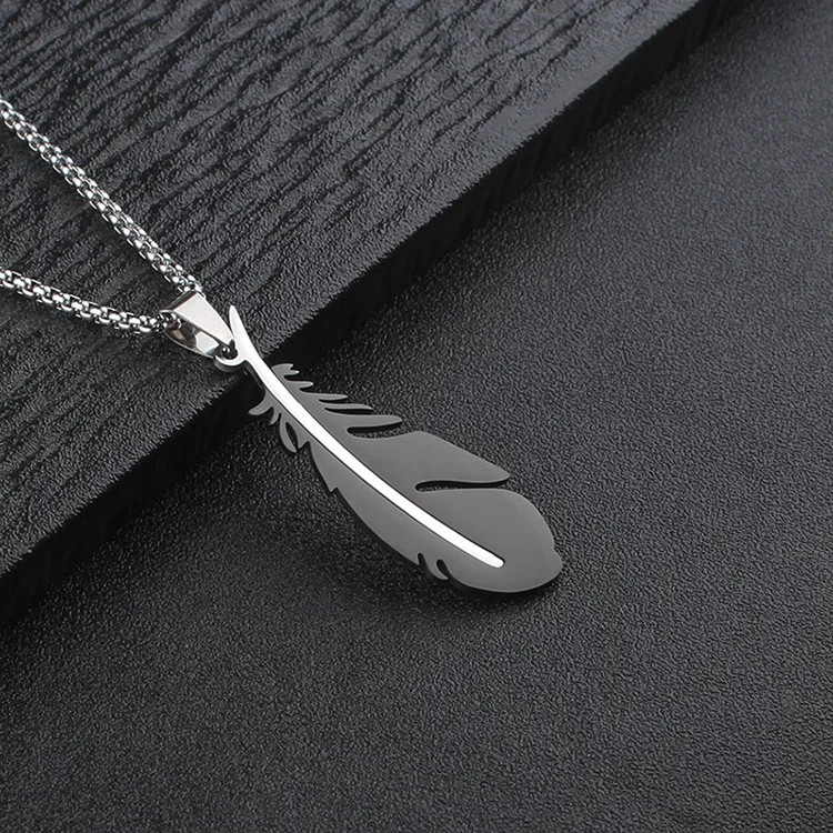 Men Women Necklaces Hip-hop Versatile Stainless Steel Feather Pendants Personali