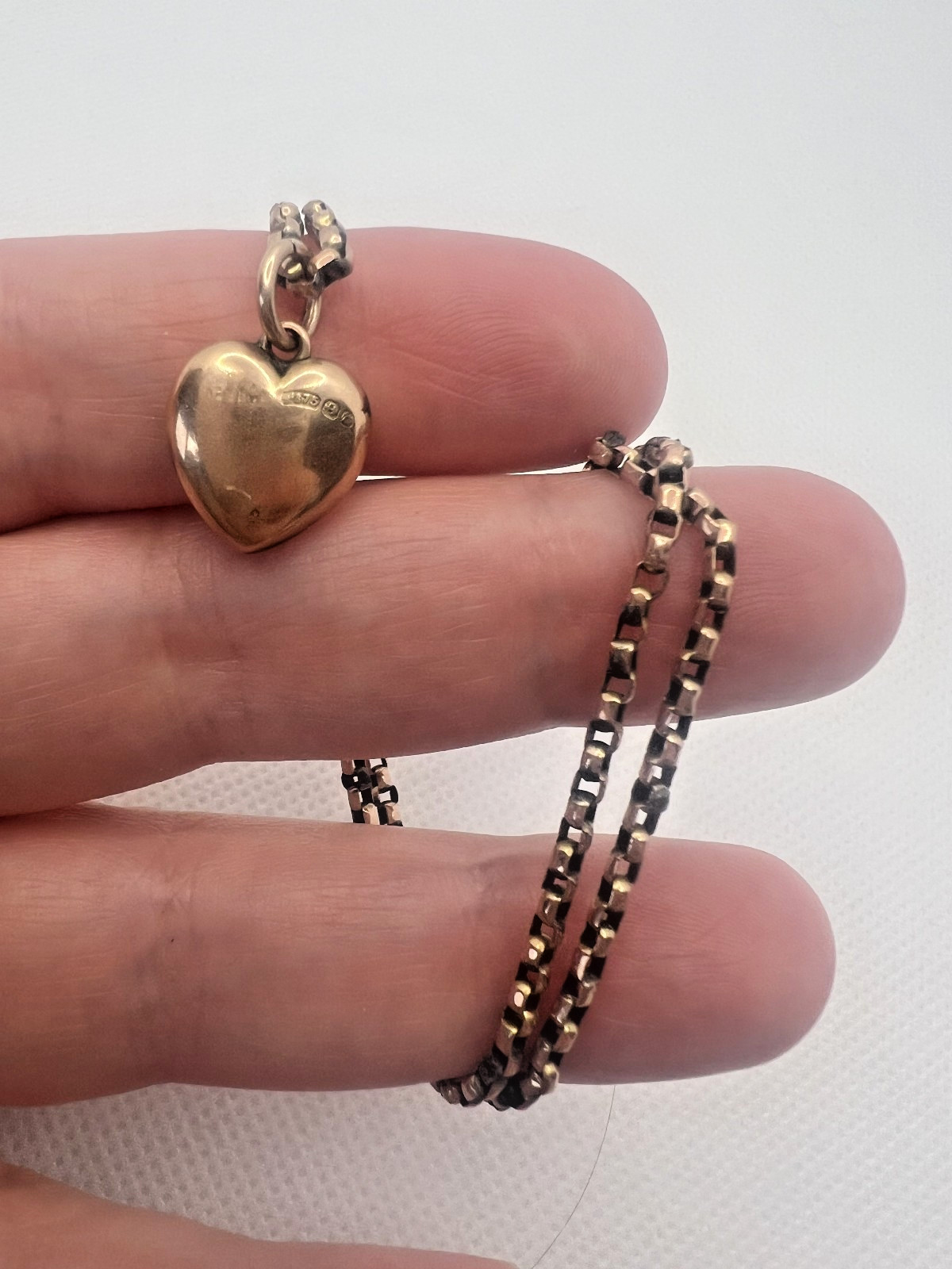 Antique 9ct Rose Gold Belcher Chain & Puffed Heart Pendant, 5.28g