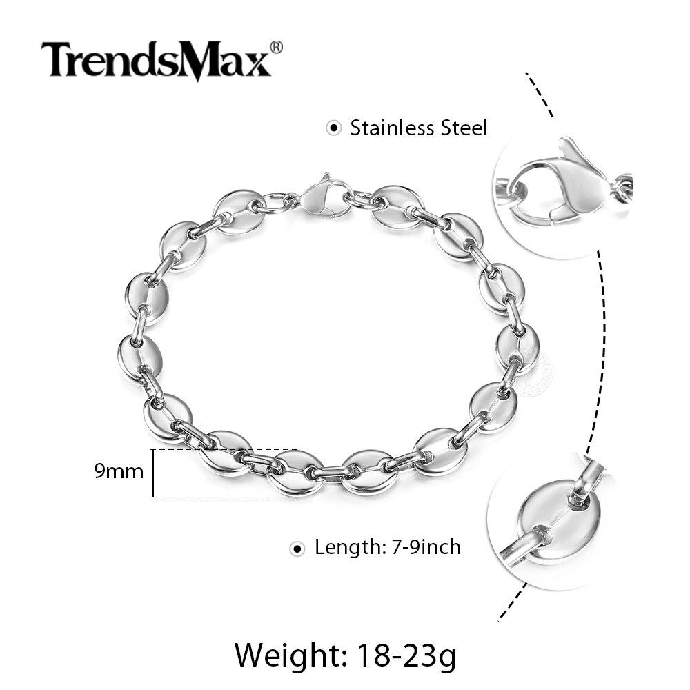 7/9/11mm For Unisex Chain Gold Plated Stainless Steel Marina Link Bracelet 7-9″