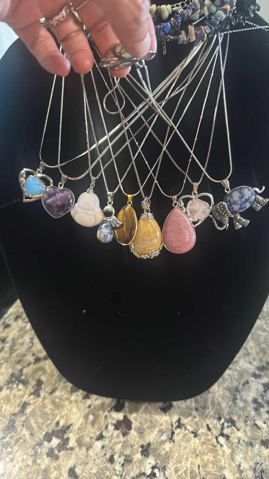 Mixed Lot Fashion Gemstone Pendant Necklaces Multicolor Stone Unisex Adults