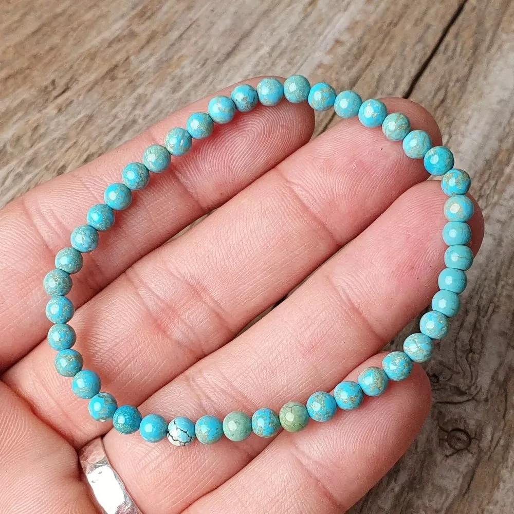 Dainty 4mm Genuine Turquoise Stretch Bracelet Minimalist Healing Crystal Stone