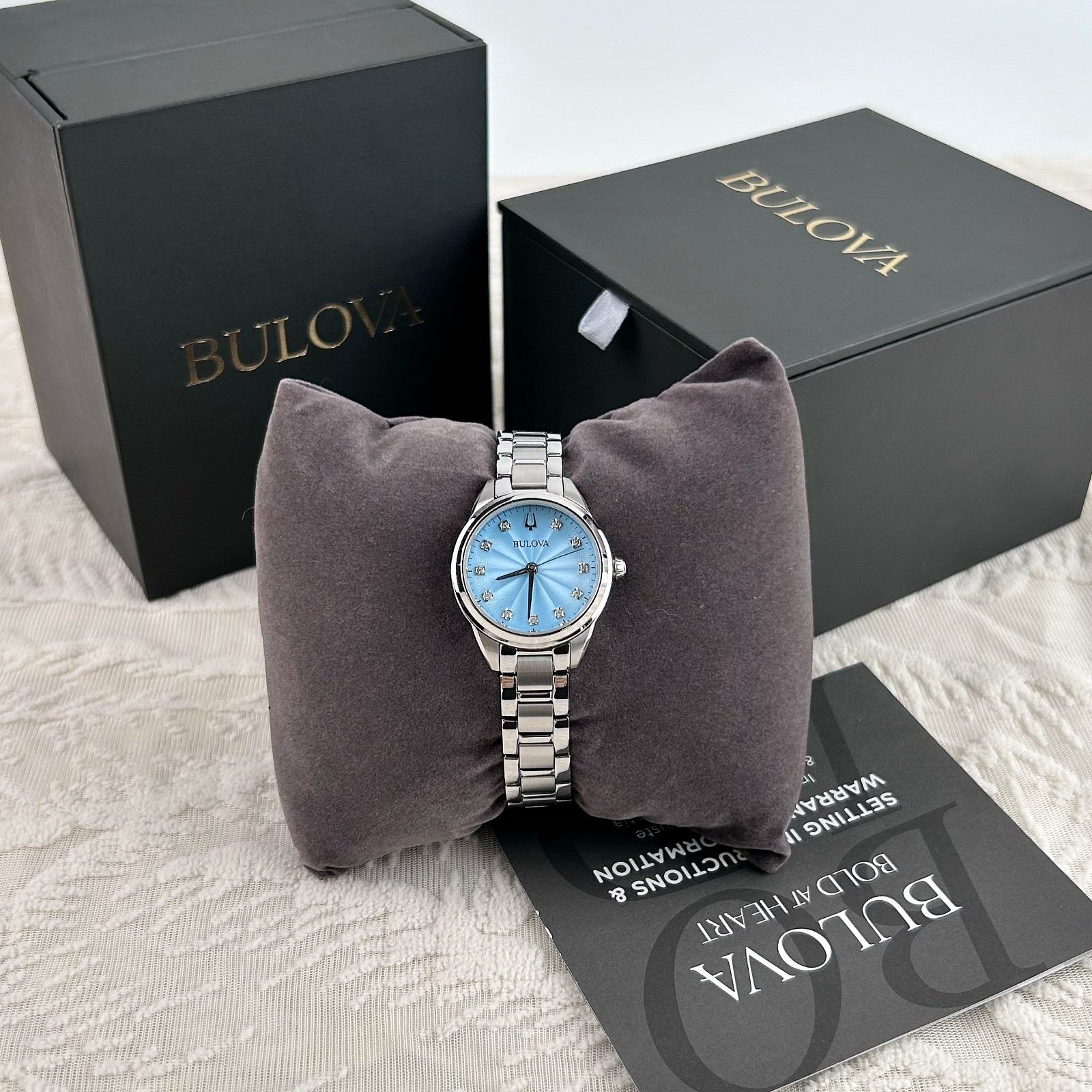 Bulova Classic Sutton Diamond Blue Dial 96P250 Women’s Quartz Watch 28MM