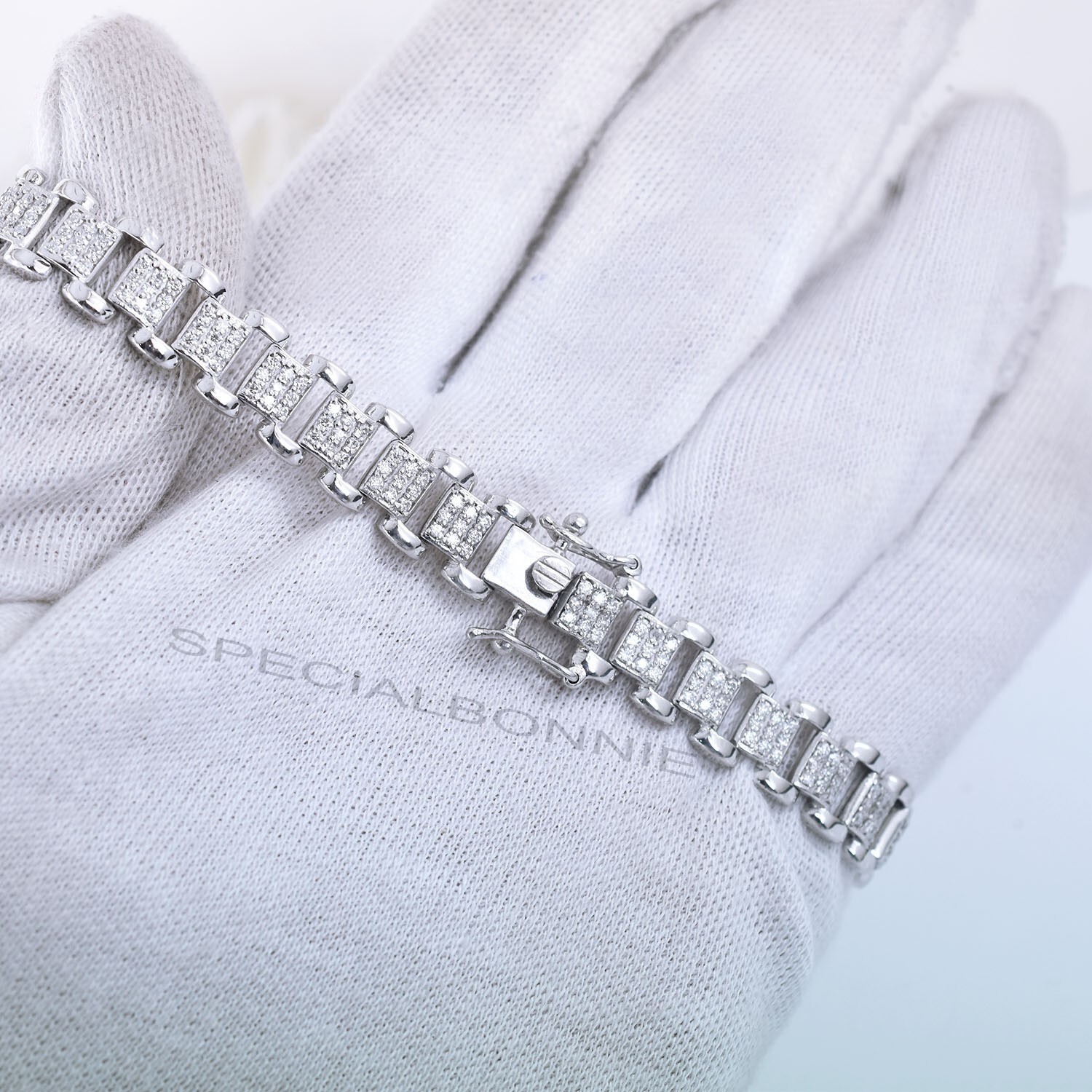 Certified 3Ct Diamonds Men’s Link Bracelet in 925 Silver, Great luster & Sparkle