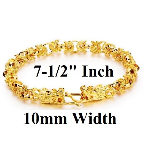 24k Yellow Gold Filled Womens Men 10mm Wide Dragon Link Chain Bracelet 7.5″ D731