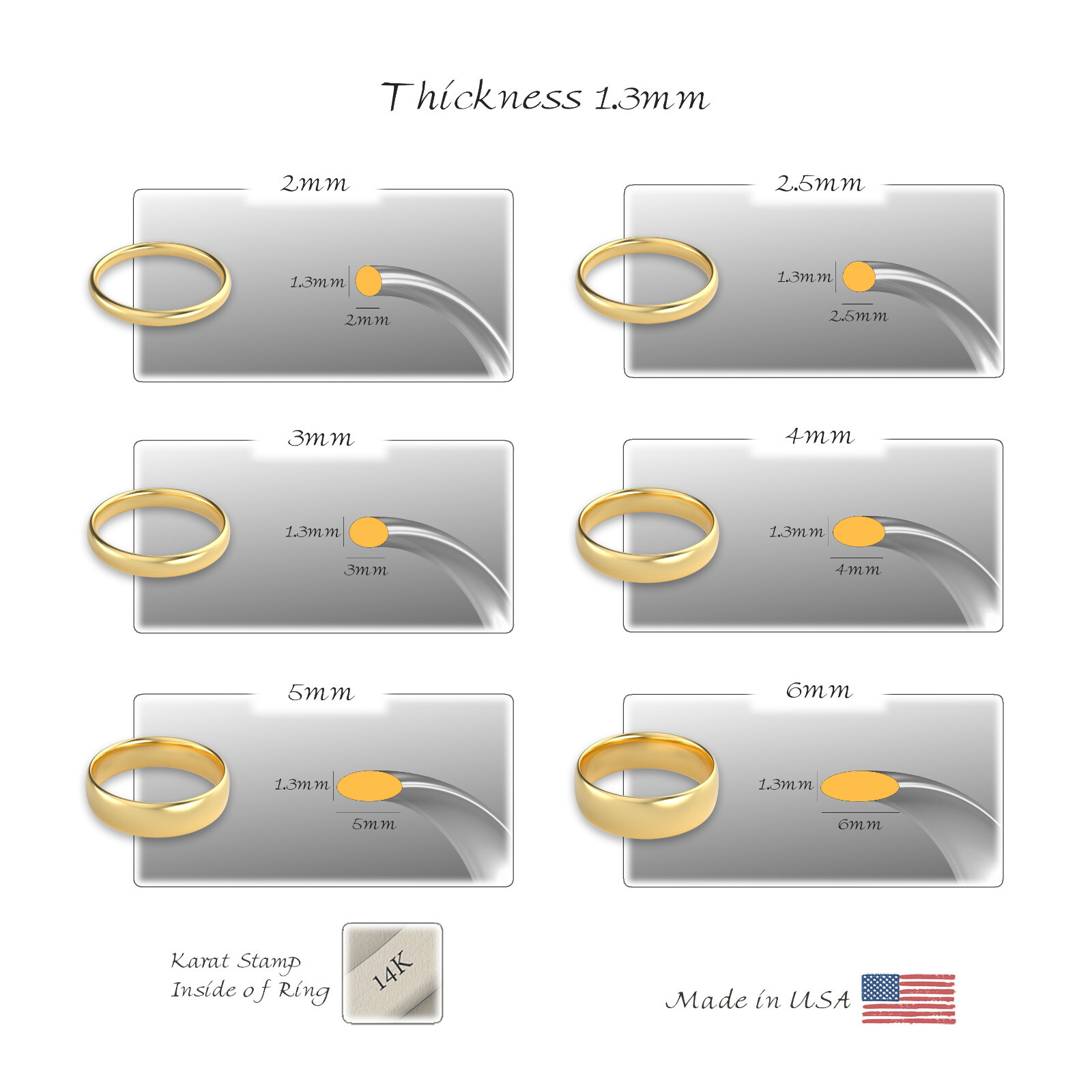 14K Yellow Gold 1.5mm 2mm 2.5mm 3mm 4mm 5mm 6mm Comfort Fit Wedding Band