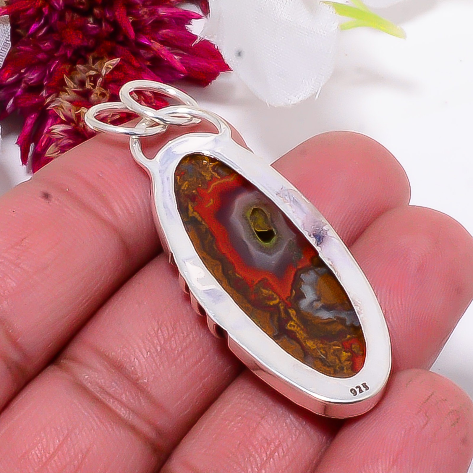 Seam Agate – Morocco Designer Handmade 925 Sterling Silver Pendant 1.95″ Sku2