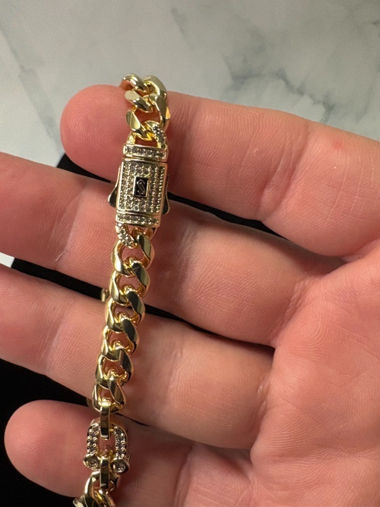 New 8 inch-14K Gold Filled Monaco Cuban Link Bracelet – Iced Out Box Lock