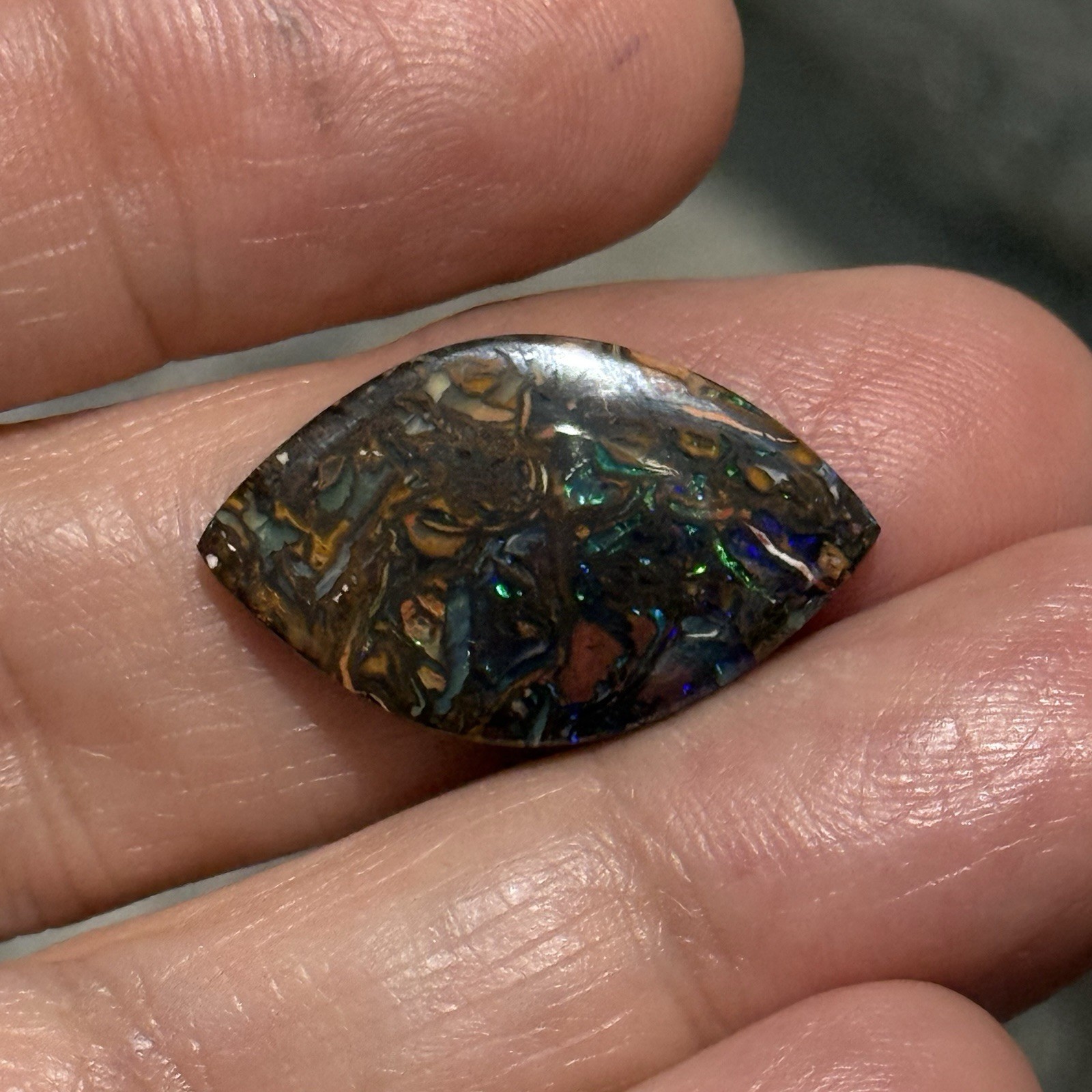 8.05ct 24×14.6×2.7mm Finely Polished Australian Koroit Boulder Opal Cabochon