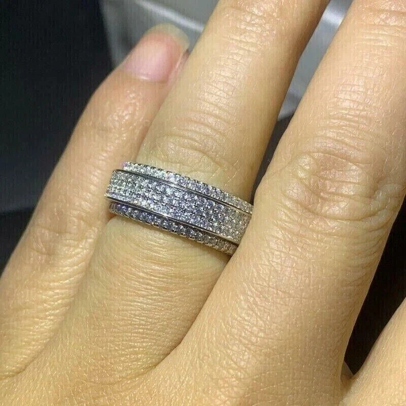 VVS1 Moissanite 2Ct Round Cut Men’s Wedding Band Ring 14K White Gold Plated