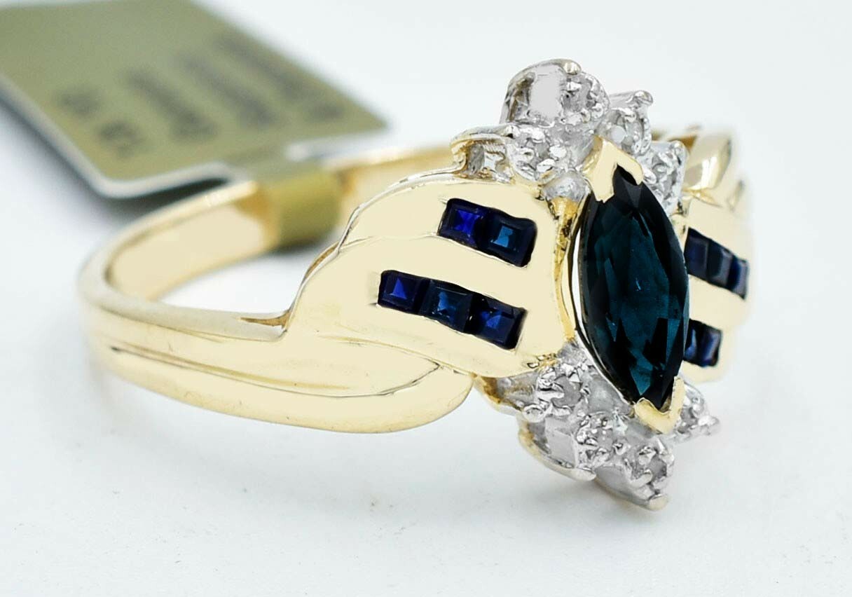 GENUINE 1.05 Cts BLUE SAPPHIRE & DIAMONDS RING 10K GOLD – Free Certificate – NWT