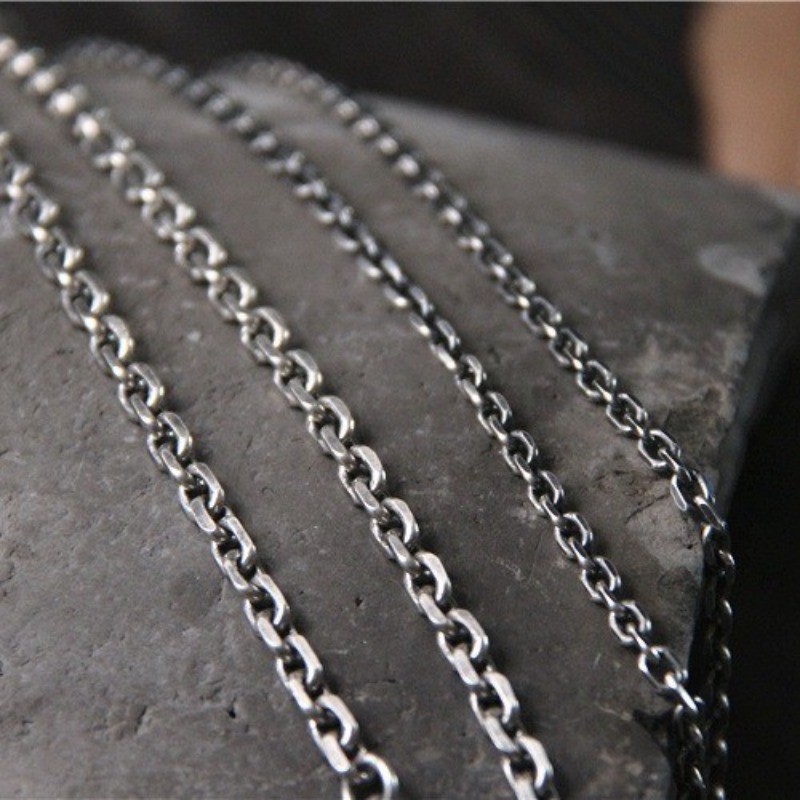 Oxidized Thai Silver Chain, S925 Sterling Vintage Rolo Necklace for Pendants