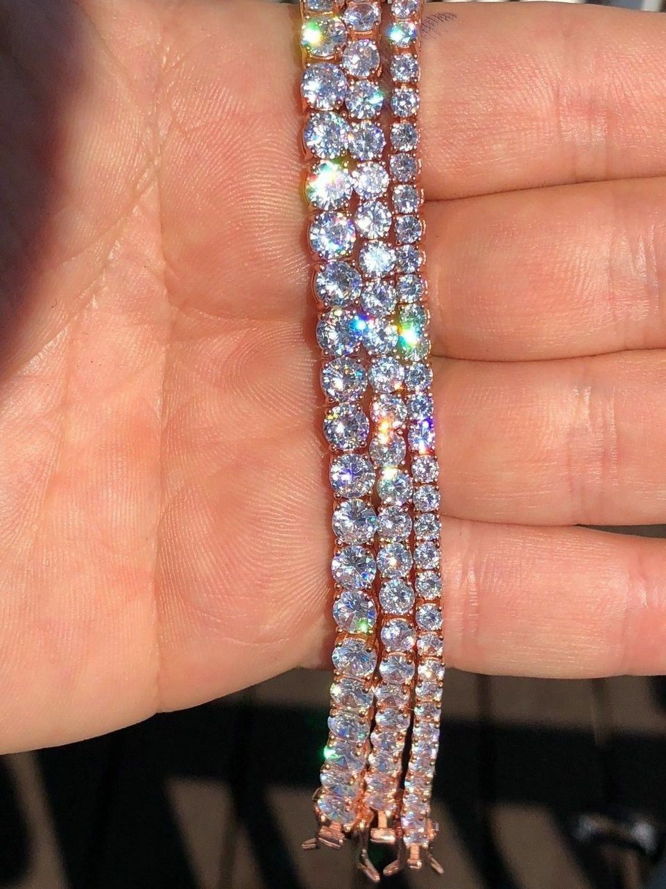 Tennis Bracelet Rose Gold Plated SOLID 925 Sterling Silver ITALY CZ Iced 3-5mm