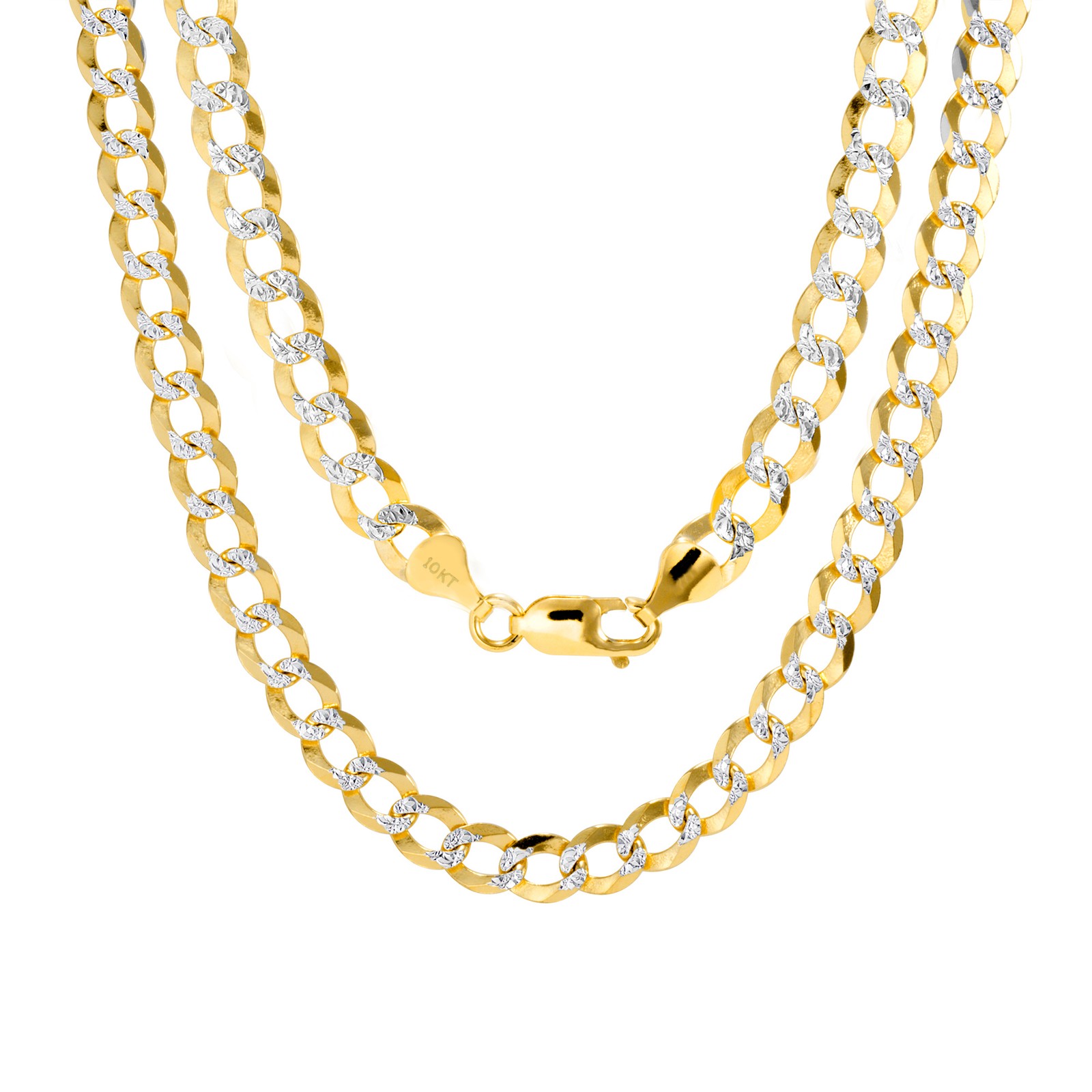 10K Solid Gold 2-12mm Diamond Cut Pave Curb Chain Cuban Necklace Bracelet 7″-30″