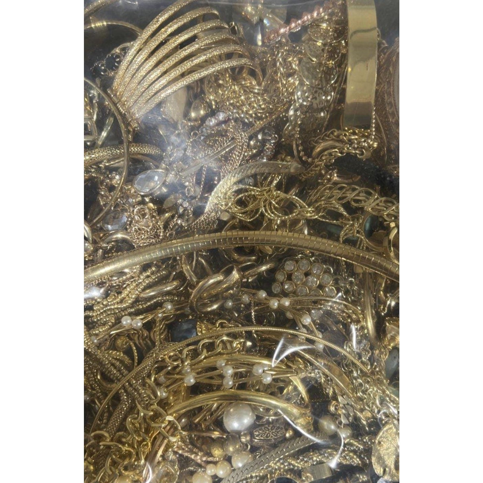 3 lbs Goldtone Costume Jewelry Jar Lot – Mystery Estate Unsearched VTG -READ