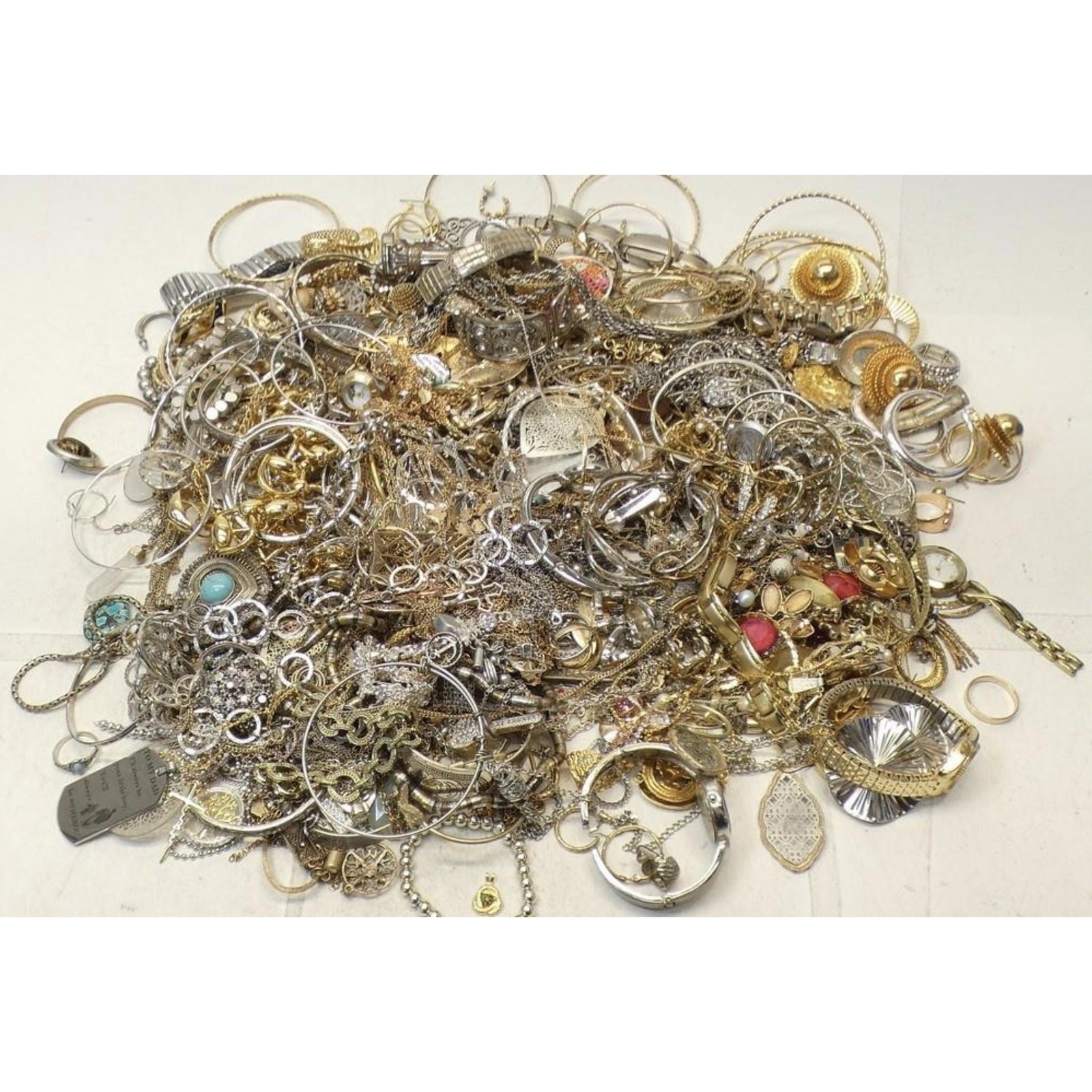 3 lbs Goldtone Costume Jewelry Jar Lot – Mystery Estate Unsearched VTG -READ