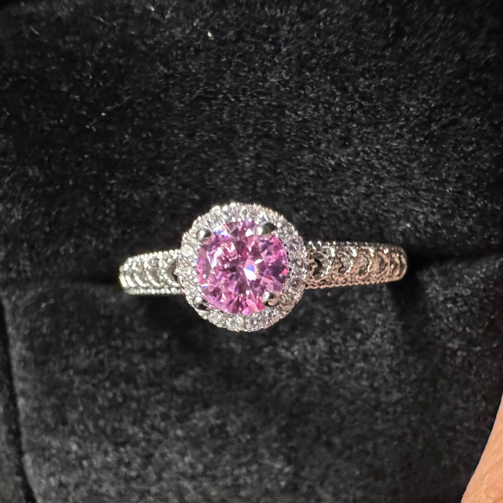 Dainty Silver Tone Cubic Zirconia Ring, October Birthstone, Adjustable Size
