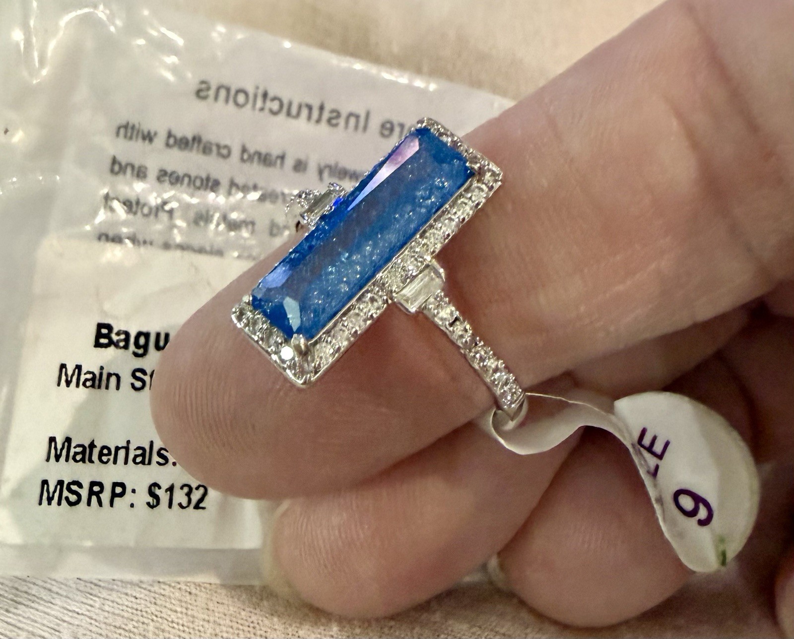 Ring Bomb Party OG Ring RBP8391 “Baguettes Are Always A Yes” Rhodium/”Aqua Blue