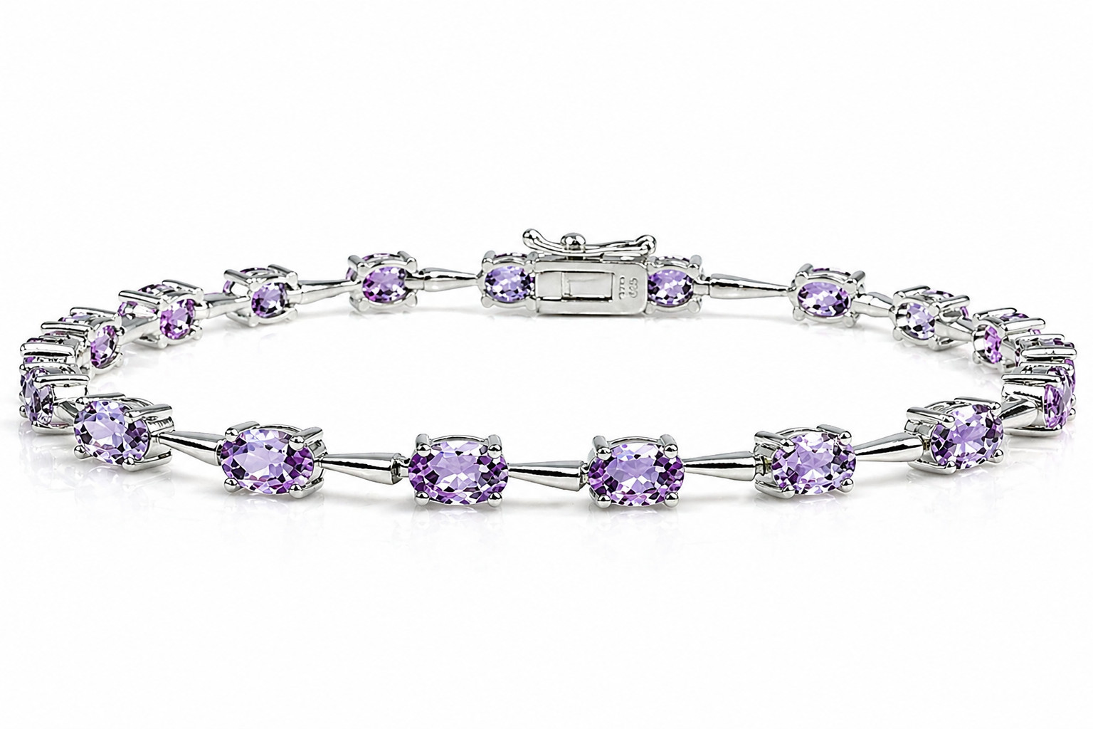 925 Sterling Silver Amethyst Tennis Bracelet 6x4mm Oval 7.25″ Gemstone Purple