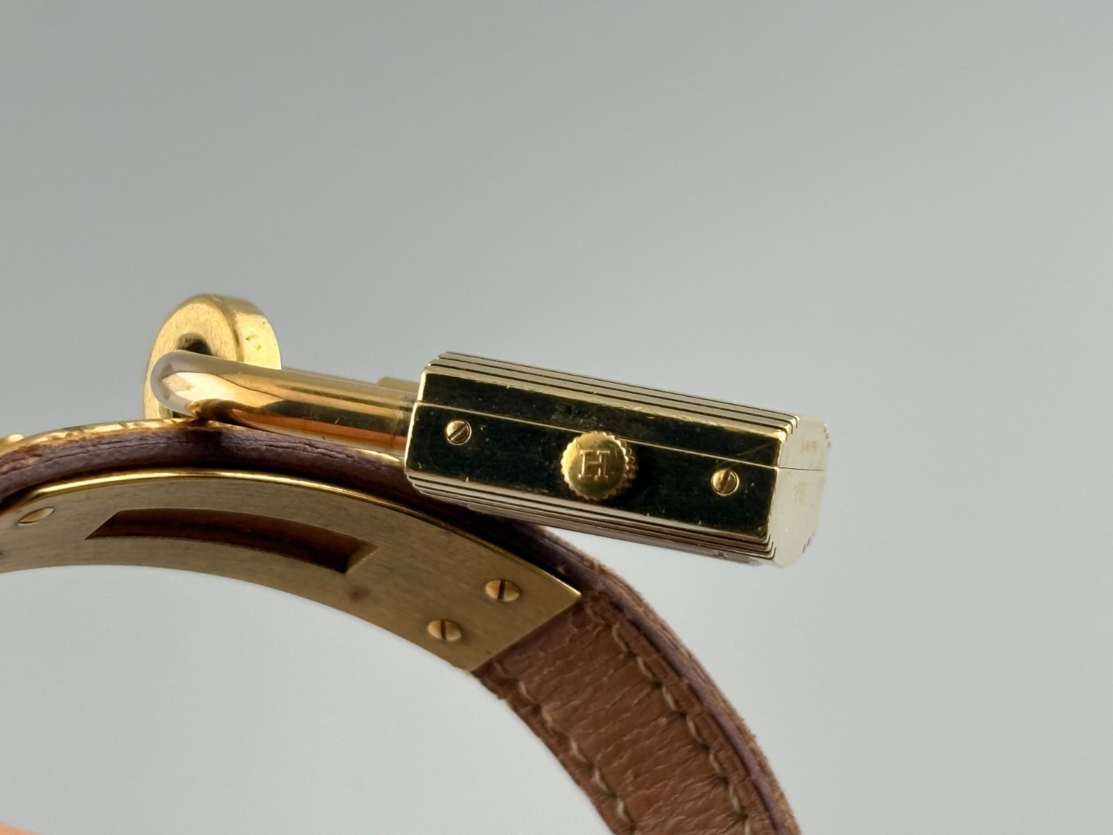 [Very Good] HERMES Kelly Gold Swiss Qz Women’s Padlock Watch Brown Belt