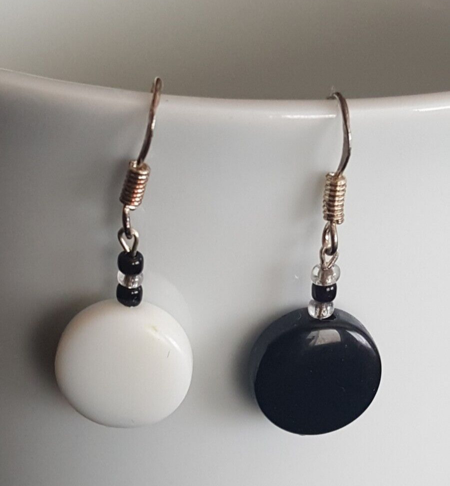 Handmade in USA- Round Black & White Onyx earrings- Modern looks – Free Shipping