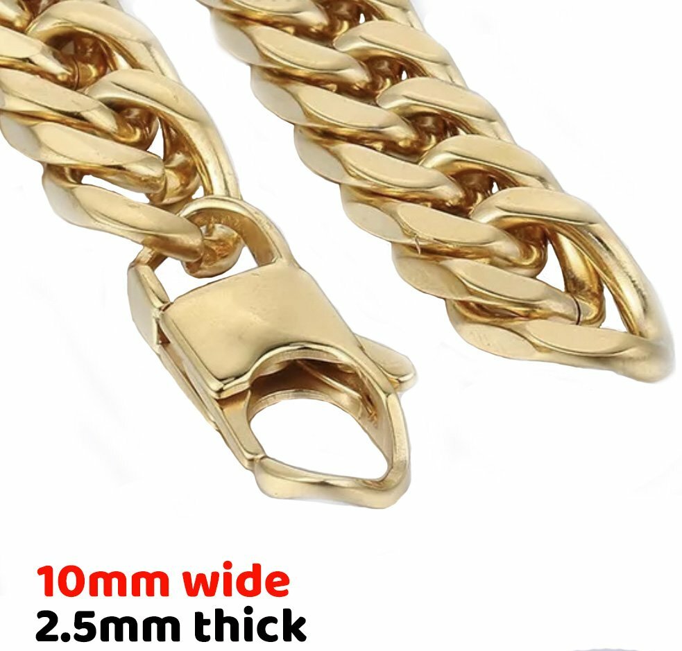 MENDEL 10mm Mens Gold Plated Miami Cuban Link Chain Necklace Stainless Steel Men