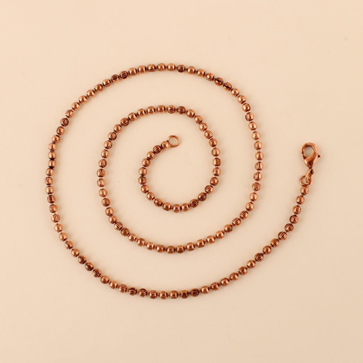 Pure Copper Beaded Chain Necklace for Women & Men, Handmade Round Bead Chain