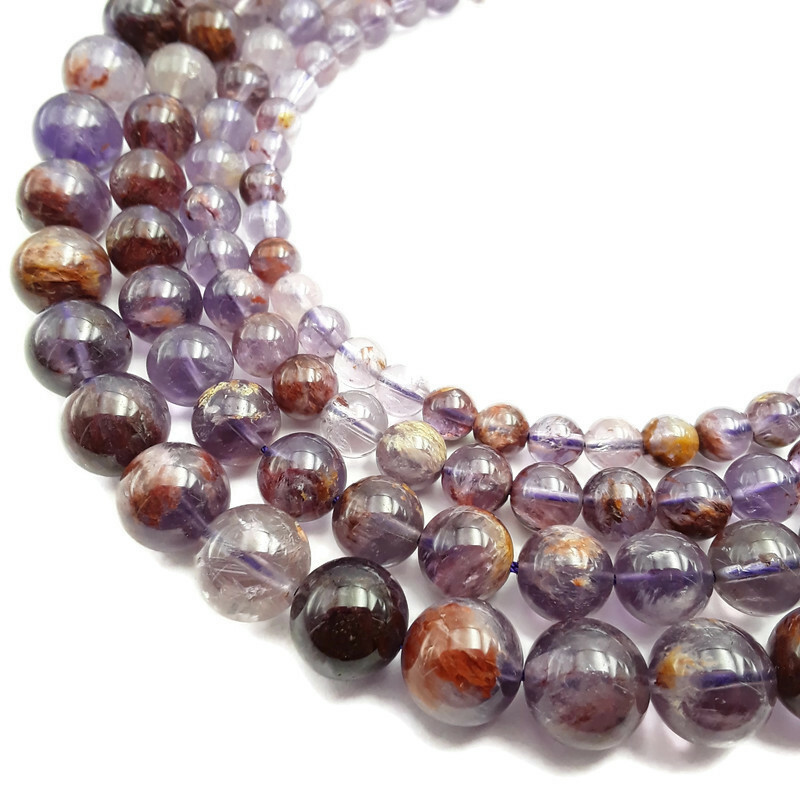 Natural Super Seven Smooth Round Beads 6mm 8mm 10mm 12mm 15.5″ Strand