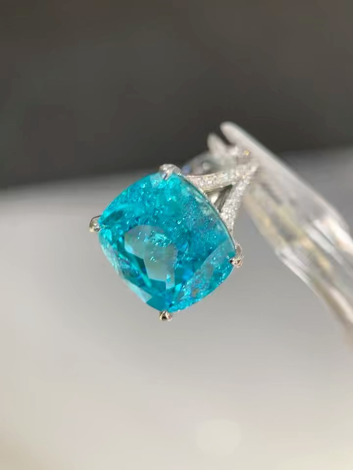 5.50 CT Cushion Cut Paraiba Tourmaline & Diamond Engagement Ring 14K White Gold