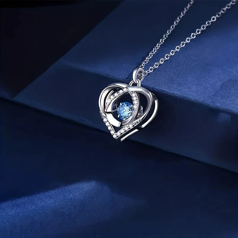 Love Heart Blue Zirconium Pendant Necklace