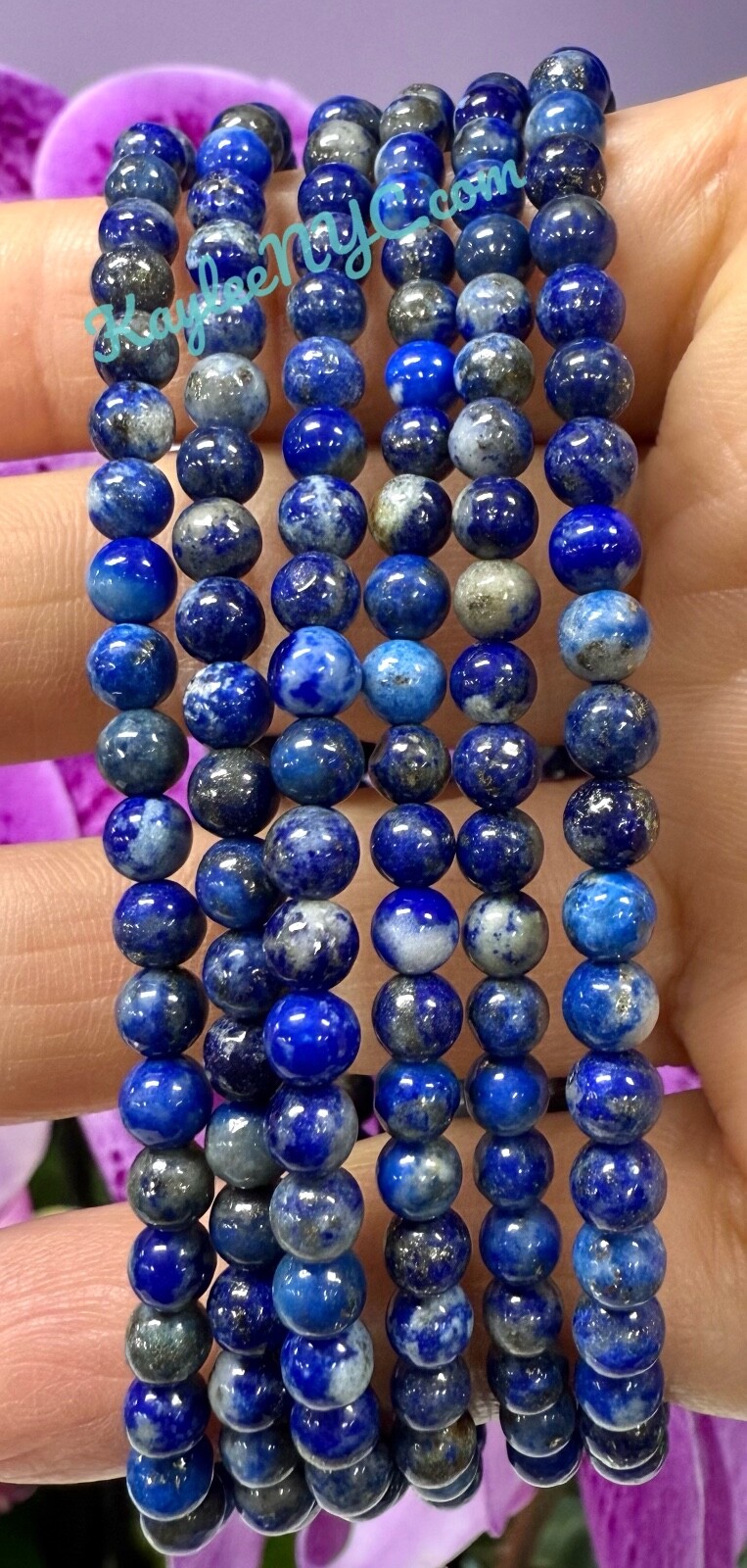 Wholesale Lot 6 Pcs Natural Lapis Lazuli 4mm 7.5” Crystal Stretch Bracelet
