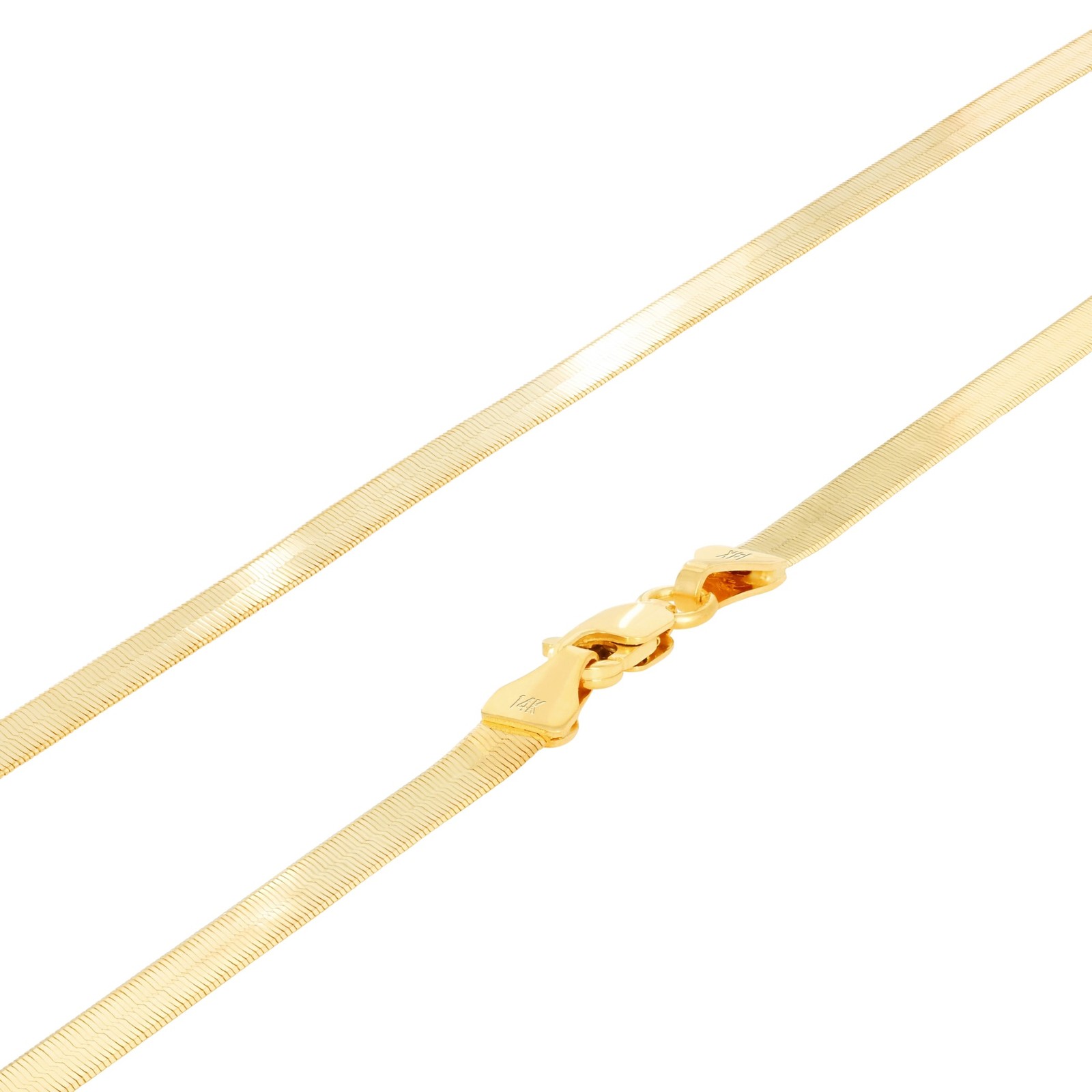 14K Yellow Gold Solid 3mm Herringbone Silky Flat Womens Chain Necklace 14″- 24″