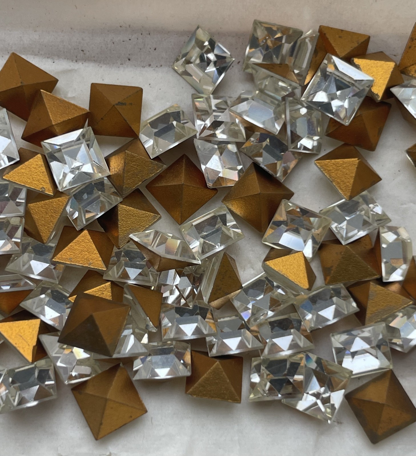 (1 Gross=144) NEW Vintage SWAROVSKI 6mm Crystal Square Faceted Gold Foiled