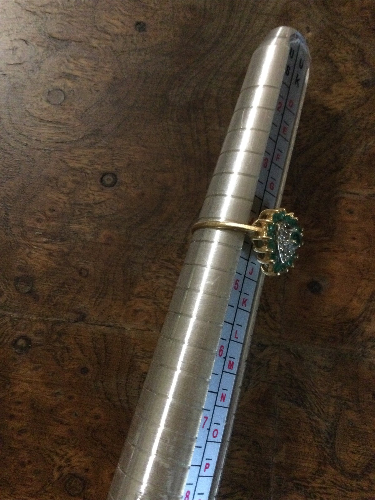 10kt Yellow Gold Heart Shaped Ring W/ Emeralds & Diamond Chips 4.25