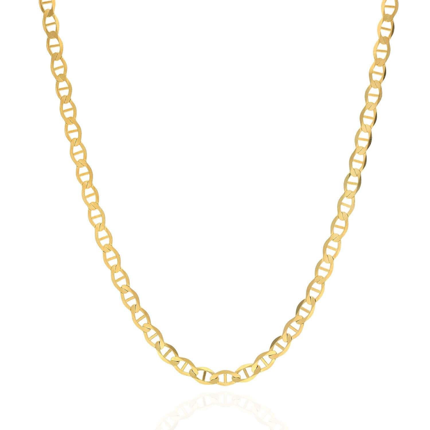 14K Yellow Gold 4mm Flat Anchor Chain (Solid Links) 18″-26″