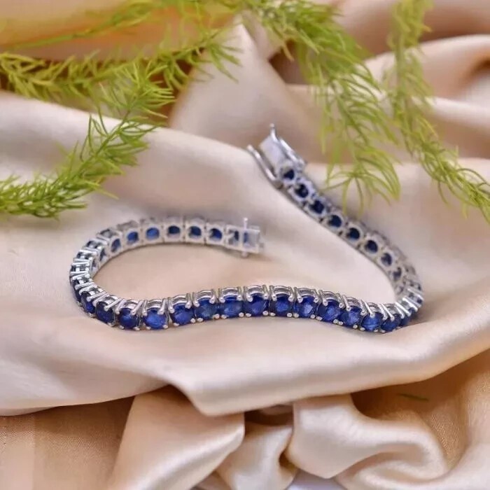 4Ct Round Cut Simulated Blue Sapphire Tennis Bracelet In 14k White Gold plated