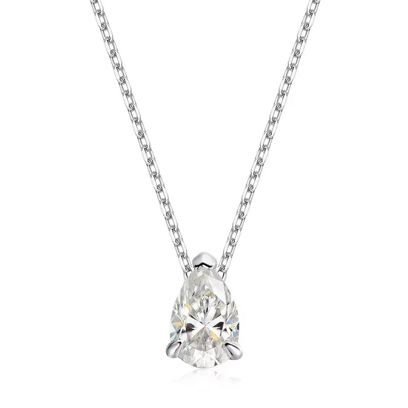 Moissanite Necklace for Women Sterling Silver And 18K Gold Plated Pear Cut.