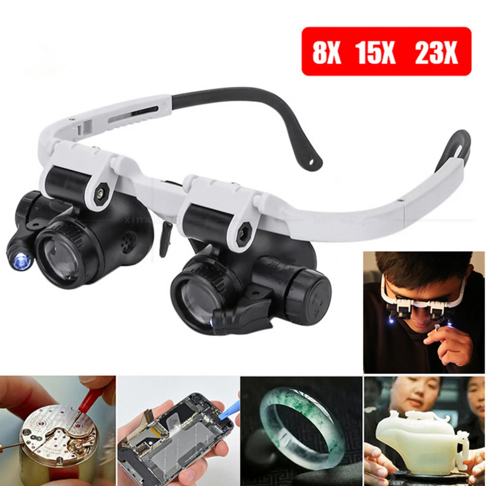 8X 15X 23X Adjustable Dual Polished Crystal Acrylic Lens Jewelry Watch Repair Ma
