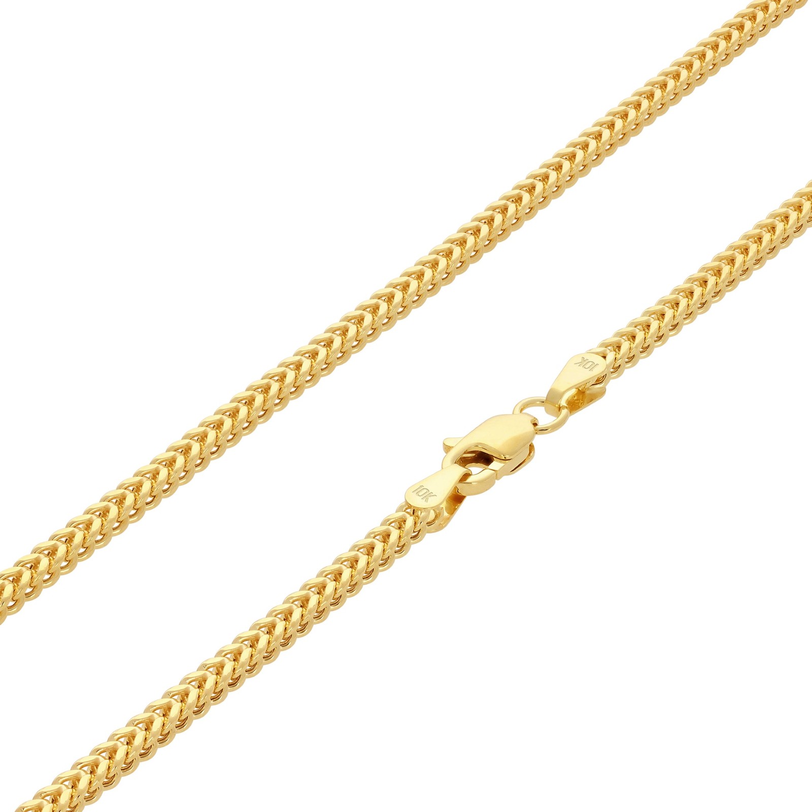 10K Yellow Gold 2.5mm Franco Box Wheat Foxtail Chain Necklace Mens Women 16″-30″