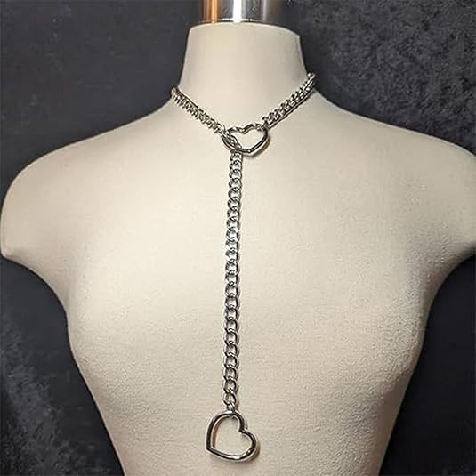 Heart O-ring Slip Chain Necklace for Women Lariat Y Pandent Necklace Punk Gothic