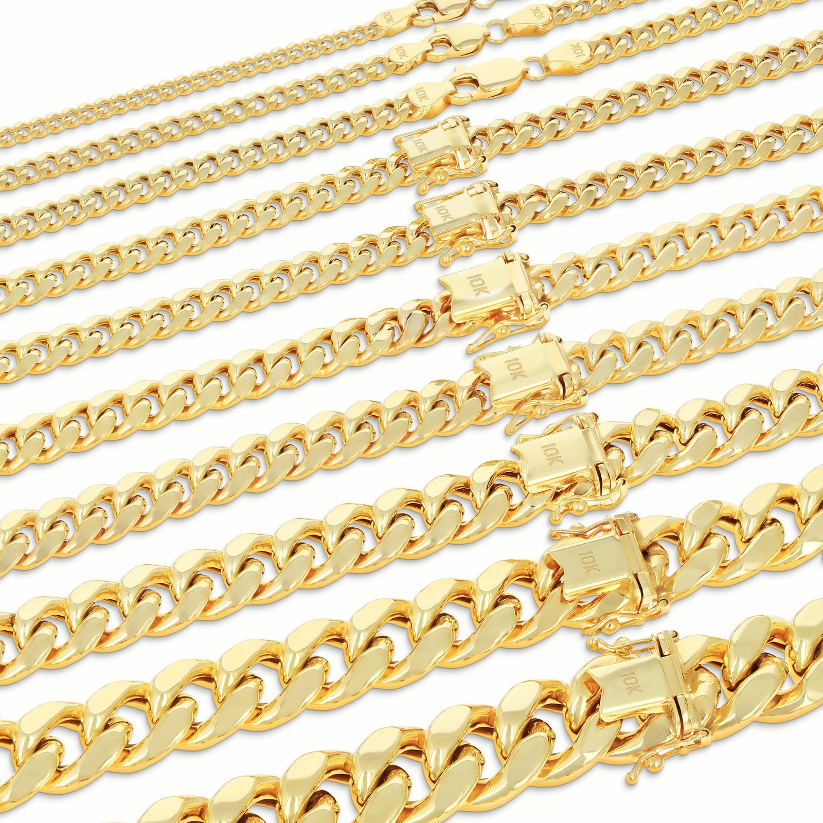 10K Real Yellow Gold 3mm-12.6mm Miami Cuban Lightweight Chain Necklace 16″ – 30″
