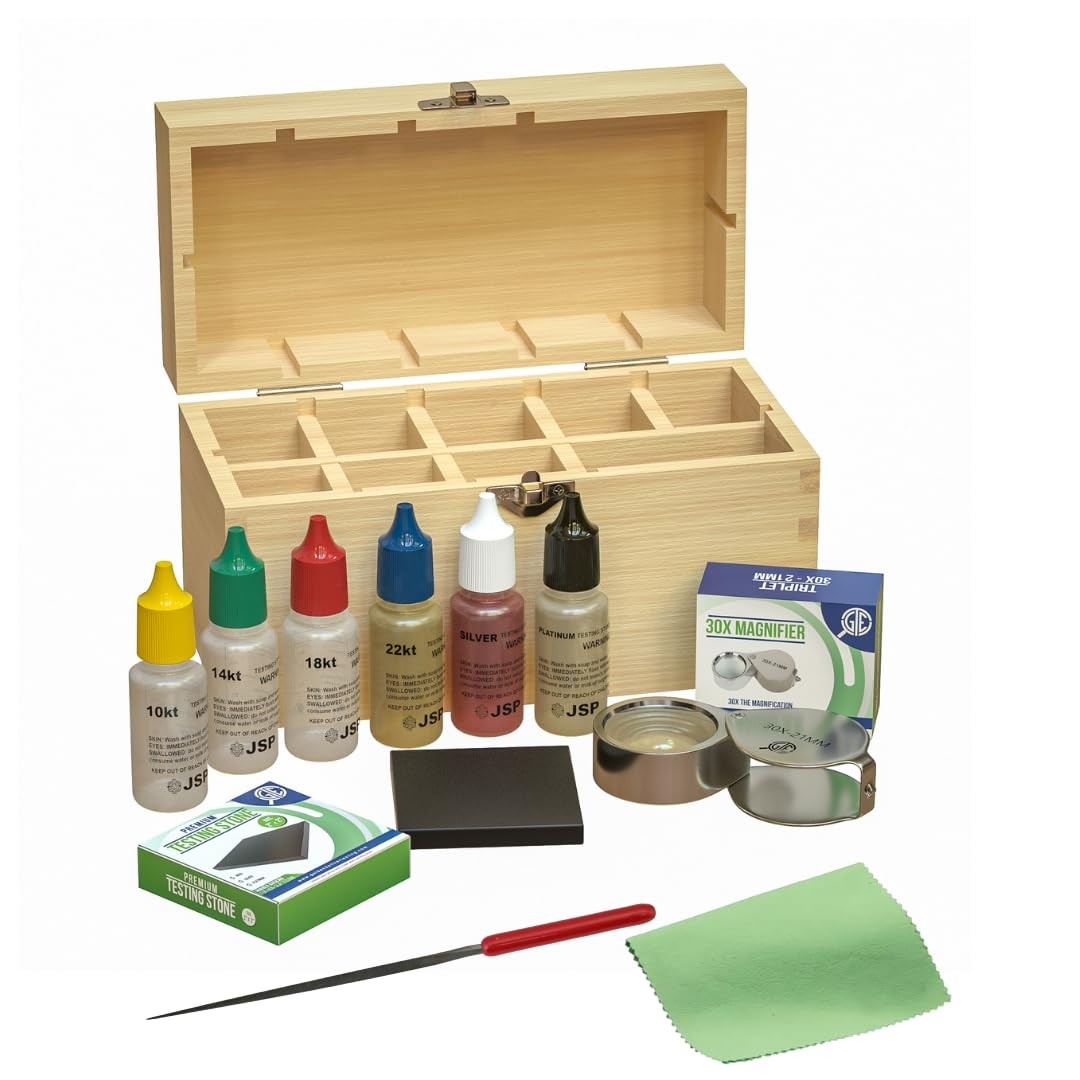 GTE Precious Metal Jewelry Testing Kit Gold Silver Platinum Test Large, brown