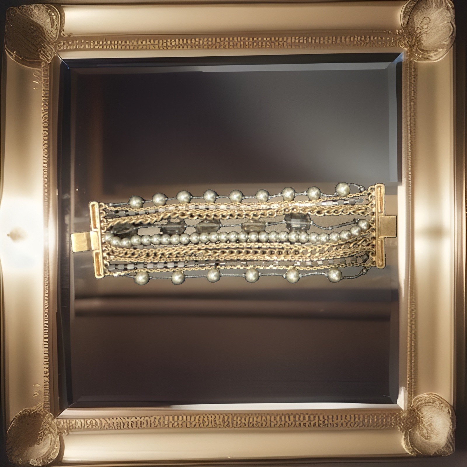 Vintage Signed Kenneth Cole NY 16- Strand Statement Link Bracelet Y2K Boho Gold