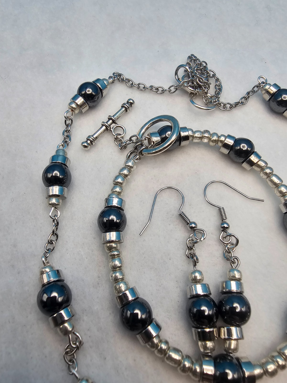 Hematite Jewelry Set Stone Glass Stainless Steel Handmade