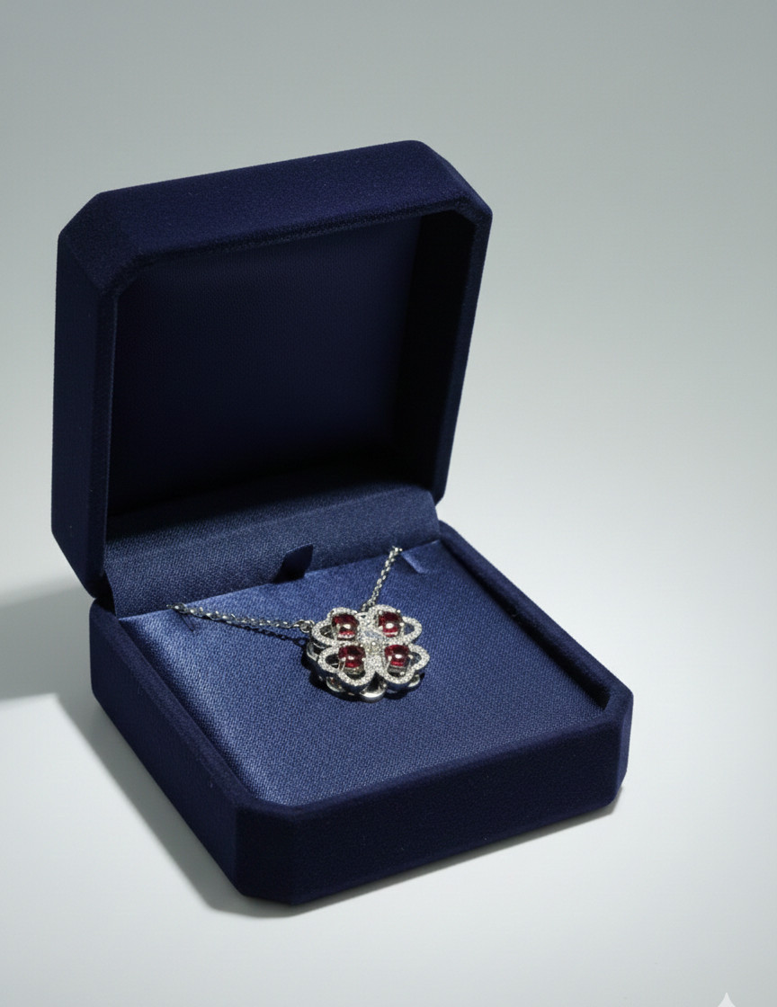 Garnet Spinner Clover 17mm Copper Necklace 47cm – 18.50 inches with Box