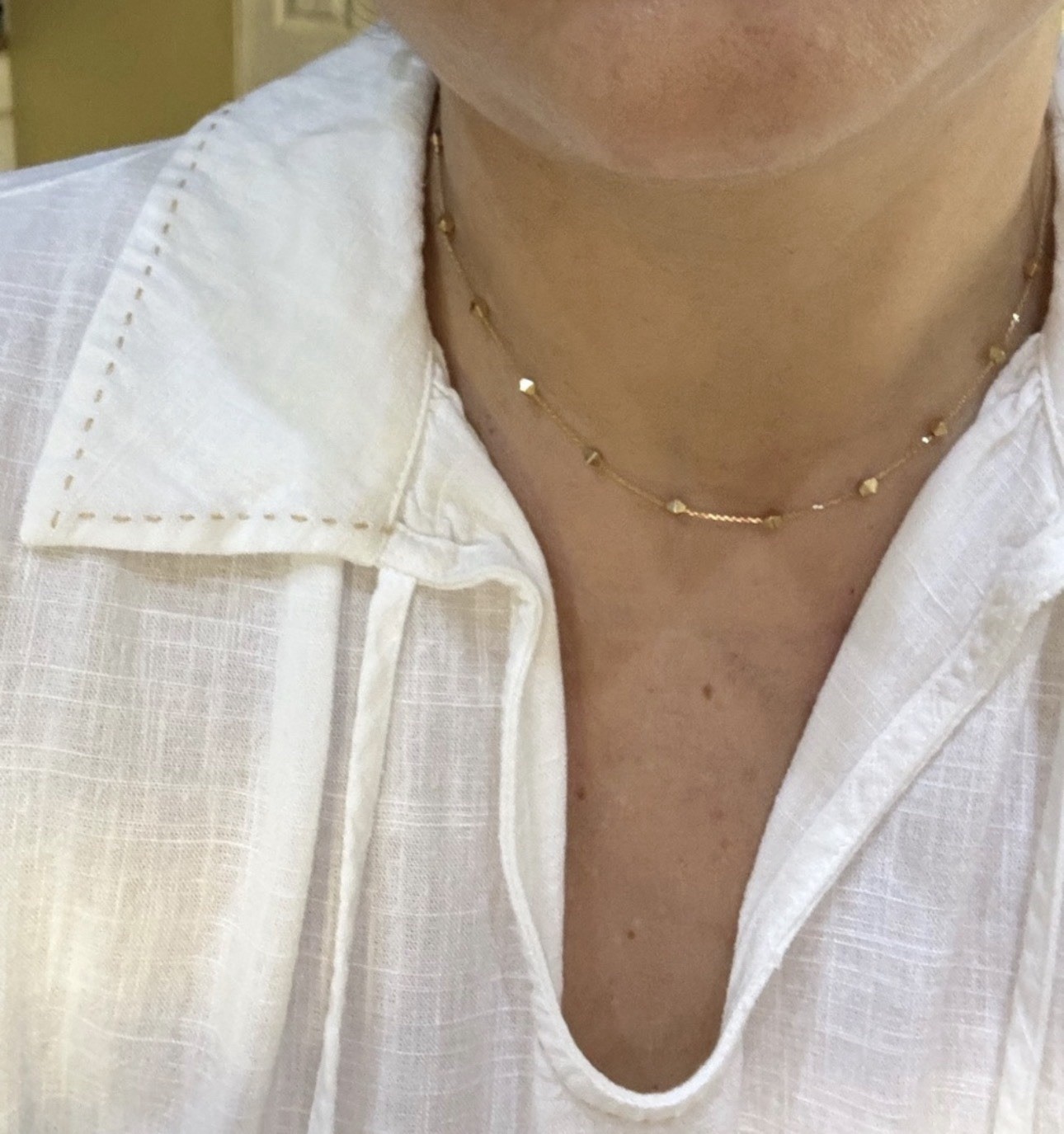 14k Solid Yellow Gold studded Geometric Station Necklace 17 inches Made in Italy