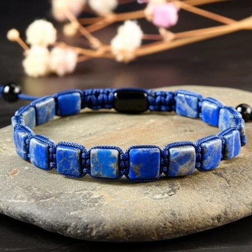 Natural Lapis Lazuli & Black Onyx Men’s Square Beads Healing Protection Bracelet