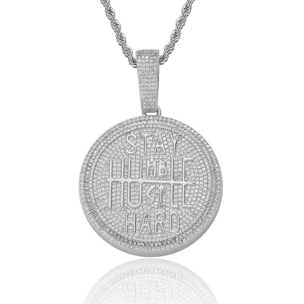 Hip Hop Big Round Letter Pendant Necklace Bling Full Zircon Real Gold Plated