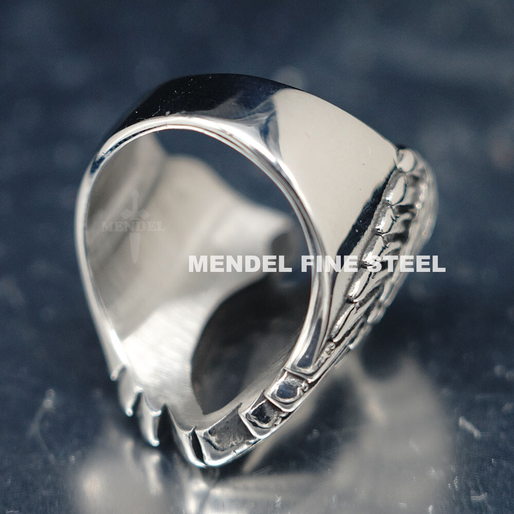 MENDEL Mens Feather MC Biker Angel Wing Ring Stainless Steel Silver Size 7-15