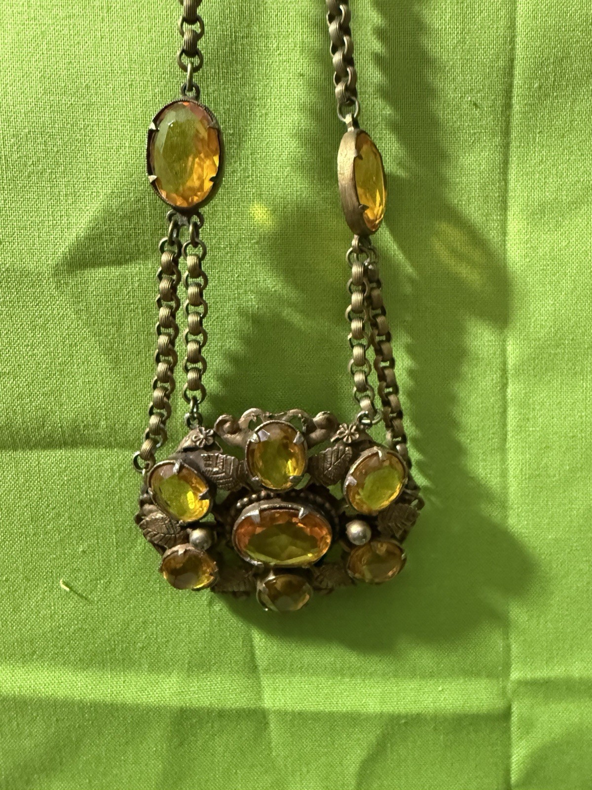 Vintage Czech Victorian Revival Necklace EUC orange/yellow
