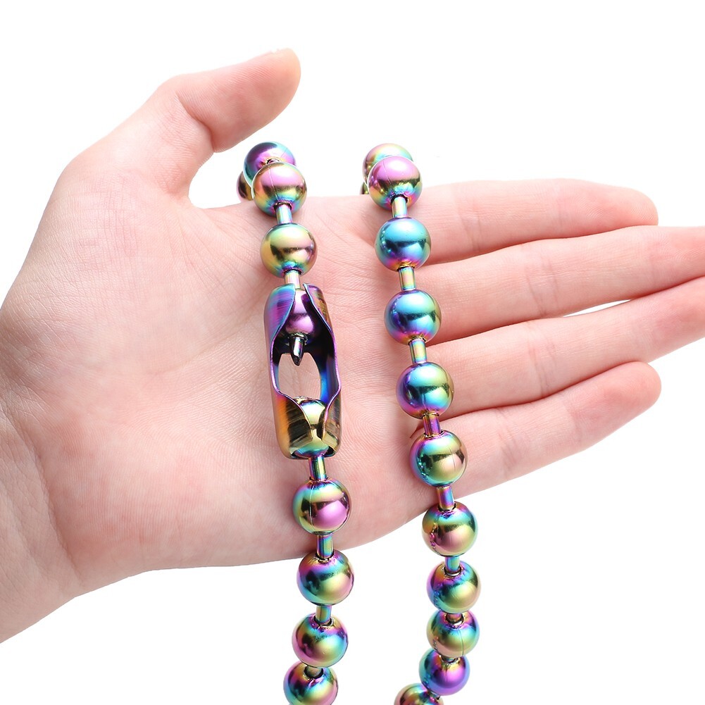 6/8/10/12mm Multicolor Stainless Steel Ball Beads Chain Necklace 16inch-40inch